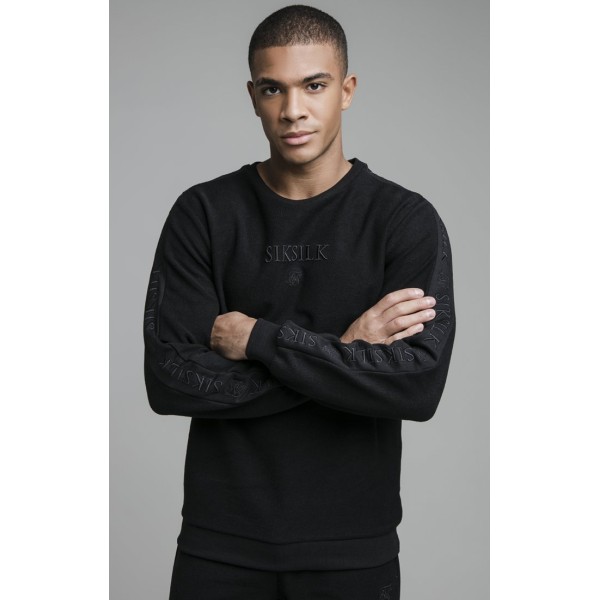 SikSilk L/S Loop Back Embroidered Sweater - Black
